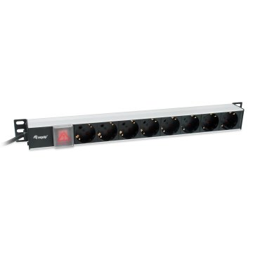 Regleta Alimentacion Aluminio Rack 19" 1u 8 Tomas Tipo Shucko Euro Cable 3m Aluminio