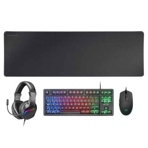 Teclado Mouse Headset Y Alfombrilla Mars Gaming Mcprgb3fr Frances H-mech Red Rgb 3200dpi Xxl Negro