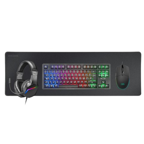 Teclado Mouse Headset Y Alfombrilla Mars Gaming Mcprgb3fr Frances H-mech Red Rgb 3200dpi Xxl Negro