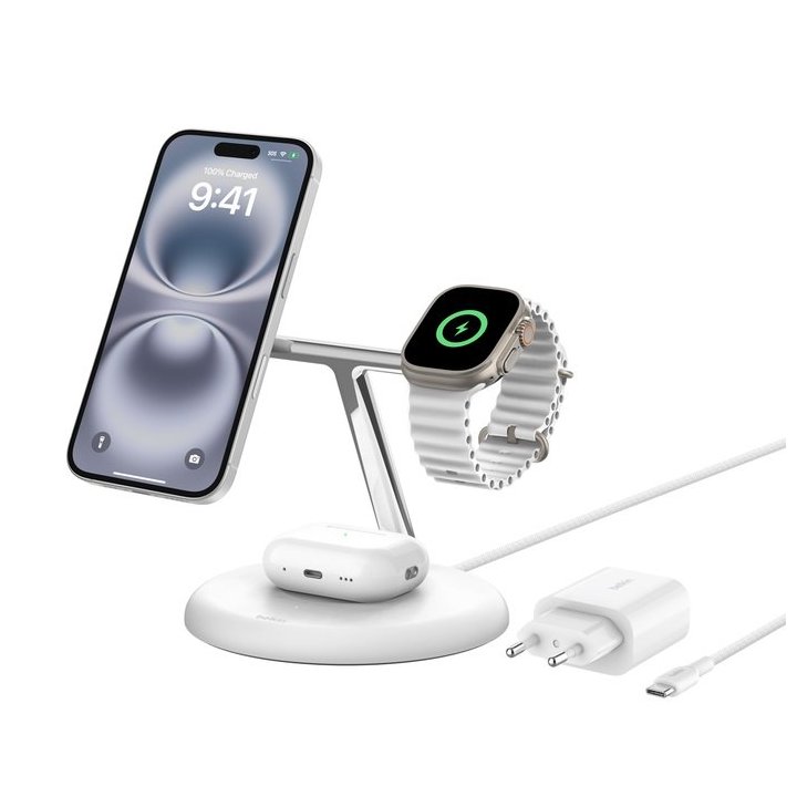 Base De Carga Inalambrica 3 En 1 Belkin Wiz023vfwh 15w Qi2 Boost Charge Color Blancofuente De Alimentación De 36 W Con Un Cab