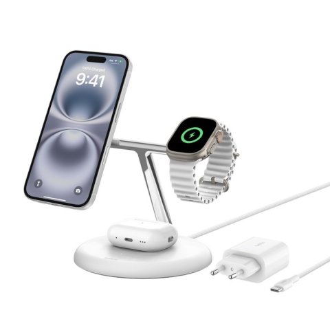 Base De Carga Inalambrica 3 En 1 Belkin Wiz023vfwh 15w Qi2 Boost Charge Color Blancofuente De Alimentación De 36 W Con Un Cab