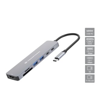 Docking Usb-c  7-in-1 Conceptronic Donn28g 1xhdmi 4k 2xusb-a 3.0 2xusb-c Pd 100w 1xsd 1xmicrosd 2
