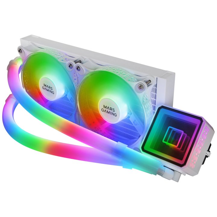 Sistema De Refrigeracion Liquida Mars Gaming Ml-ultra240 White 2x12cm Iluminacion Argb (adressable) Tpd 500w Para Procesadore