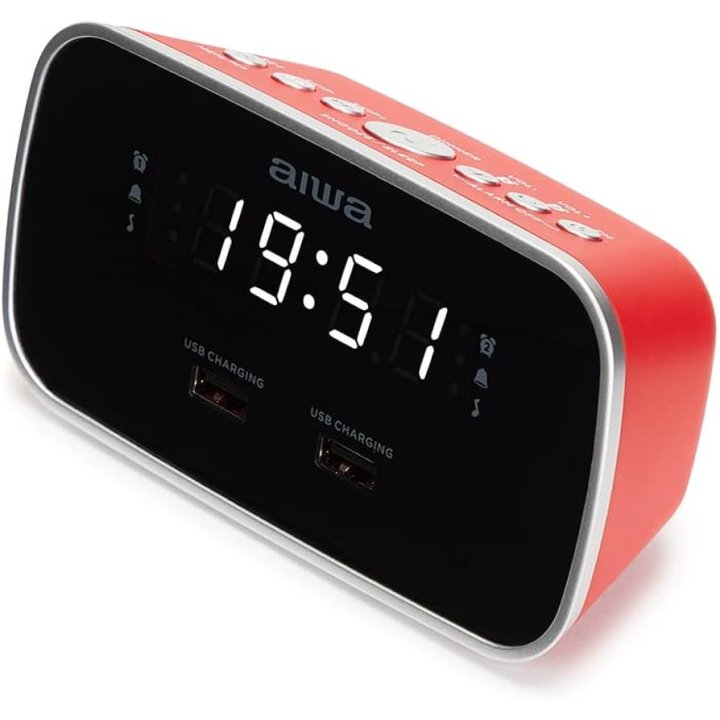 Radio Despertador Aiwa Cru-19 Red 2 Puertos Usb De Carga 5v 2.4a