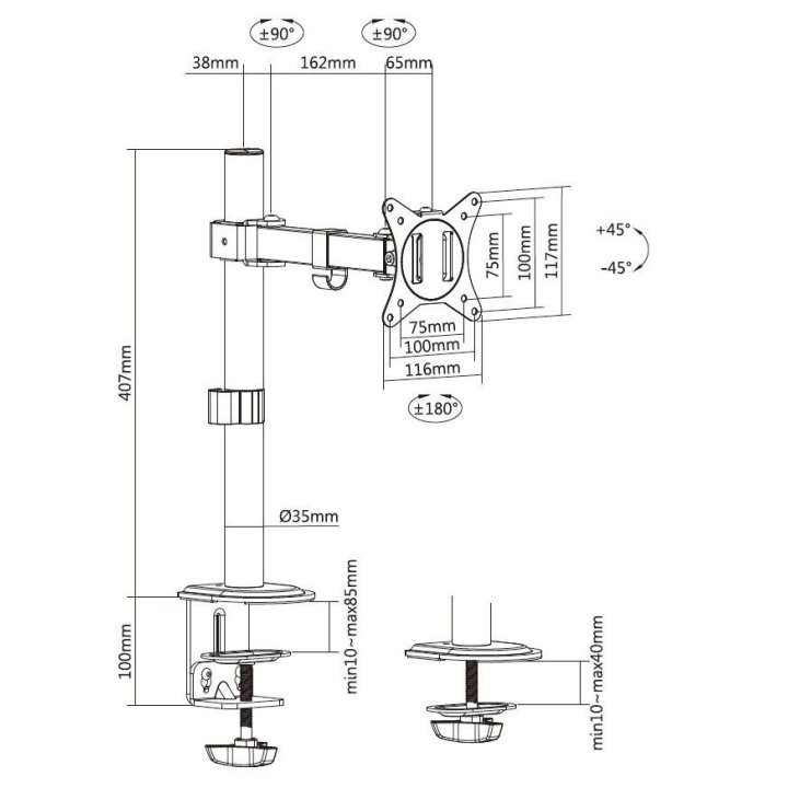 Soporte De Mesa Equip 650156 Para 1 Pantalla 17"-32" De Brazo Inclinable Y Giratorio 360§ Max. Vesa 100x100 Hasta 9kg