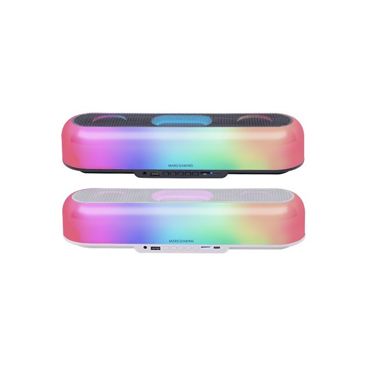 Barra De Sonido Bluetooth Mars Gaming Msborb Blanco 20w Iluminacion Rgb 360 Bt Aux Fm Tf Bat. 6h