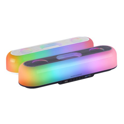 Barra De Sonido Bluetooth Mars Gaming Msborb Blanco 20w Iluminacion Rgb 360 Bt Aux Fm Tf Bat. 6h