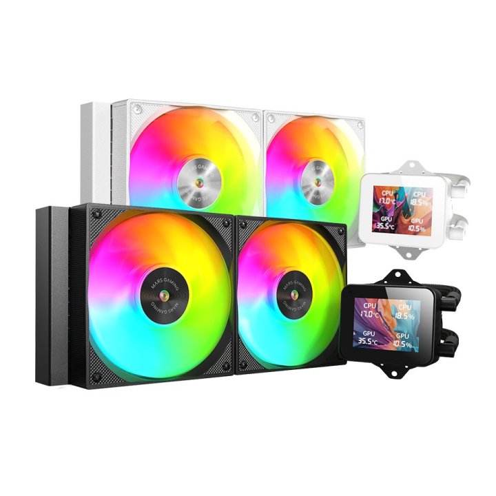 Sistema De Refrigeracion Liquida Mars Gaming Mlvision240 Negro 2x120mm Argb Tpd 500w Pantalla Lcd  Para Procesadores Intel Y 