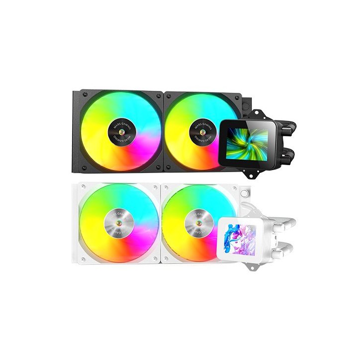 Sistema De Refrigeracion Liquida Mars Gaming Mlvision240 Negro 2x120mm Argb Tpd 500w Pantalla Lcd  Para Procesadores Intel Y 