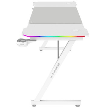Mesa Mars Gaming Mgdx160rgbw Chasis Acero 160x60x75 Fibra De Carbono Rgb Mando Gestion Cables Blanco