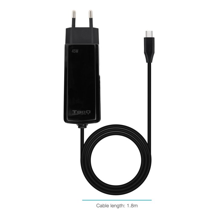 Cargador De Pared Tooq Tqlc-usbcgan45pd-c Usb-c Pd 45w Con Sistema Gan Color Negro Cubico