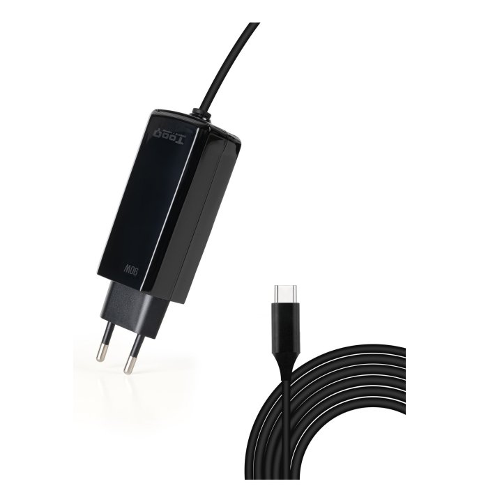 Cargador De Pared Tooq Tqlc-usbcgan90pd-c Usb-c Pd 90w Con Sistema Gan Color Negro Cubico