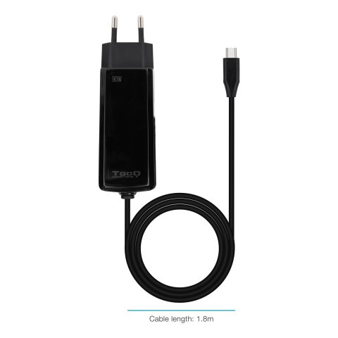Cargador De Pared Tooq Tqlc-usbcgan90pd-c Usb-c Pd 90w Con Sistema Gan Color Negro Cubico