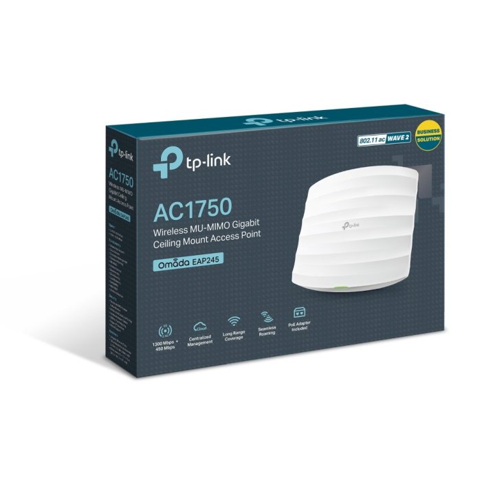 Punto De Acceso Interior Wifi Tp-link Eap245 Ac1750 450mb En 2,4ghz Y 1300mb En 5ghz 1xpto Giga Montaje En Techo Y Pared Poe 