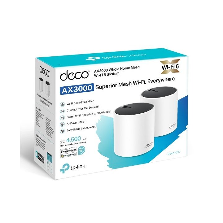 Punto De Acceso Interior Mesh Wifi 6 Tp-link Deco X55 Pack 2u Ax3000 2x2 ht160 2402mbps + 2x2 574mbps 2 Antenas 3p Giga