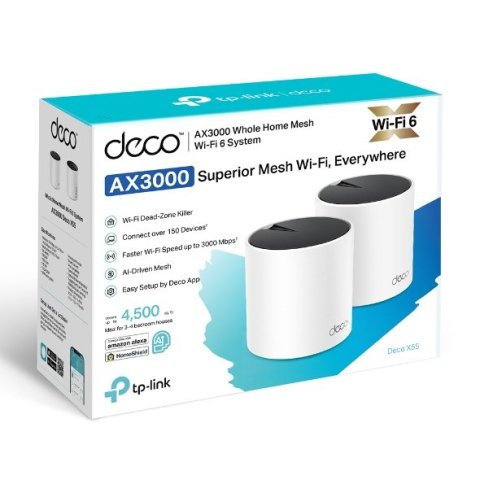 Punto De Acceso Interior Mesh Wifi 6 Tp-link Deco X55 Pack 2u Ax3000 2x2 ht160 2402mbps + 2x2 574mbps 2 Antenas 3p Giga
