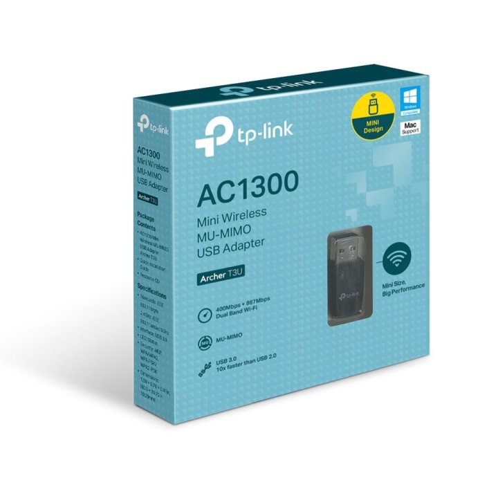 Usb Wifi Dualband Tp-link Archer T3u Tamaño Mini Ac1300 400mb En 2,4ghz Y 867mb En 5ghz Usb3.0