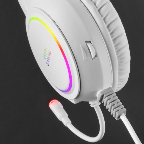 Headset Mars Gaming Mhrgb White Jack 3.5mm Iluminacion 360º Chroma Sonido Ultra-bass 3d Micro Abatible Con Cancelacion De Rui