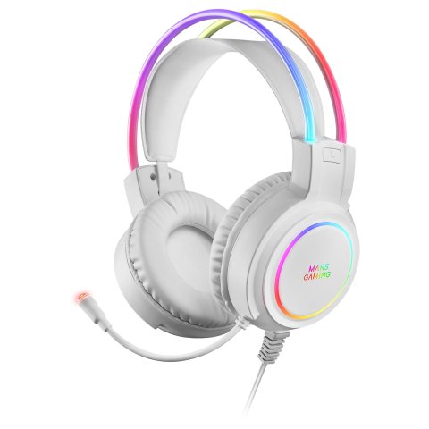 Headset Mars Gaming Mhrgb White Jack 3.5mm Iluminacion 360º Chroma Sonido Ultra-bass 3d Micro Abatible Con Cancelacion De Rui