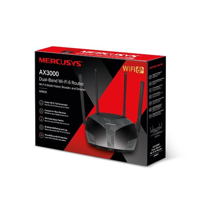 Router Wifi 6 Dualband Mercusys Mr80x Wifi 6 Ax3000 4p Gigabit 4 Antenas De Alta Ganancia