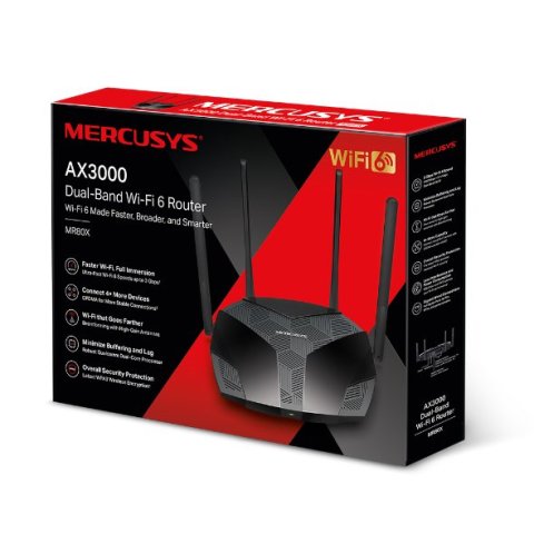 Router Wifi 6 Dualband Mercusys Mr80x Wifi 6 Ax3000 4p Gigabit 4 Antenas De Alta Ganancia