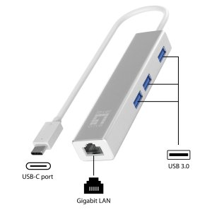 Adaptador Usb-c A Gigabit Ethernet Rj45 Level One Con Hub Usb 3.0 3 Puertos 2