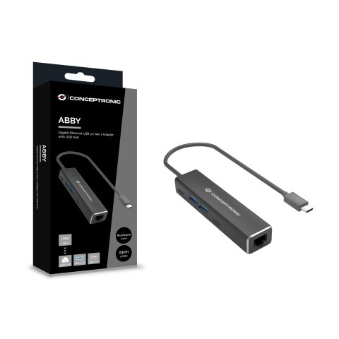 Adaptador De Red Usb-c A Gigabit Ethernet Rj45 Conceptronic Con Hub Usb 3.2 2 Usc-c 2p Usb-a