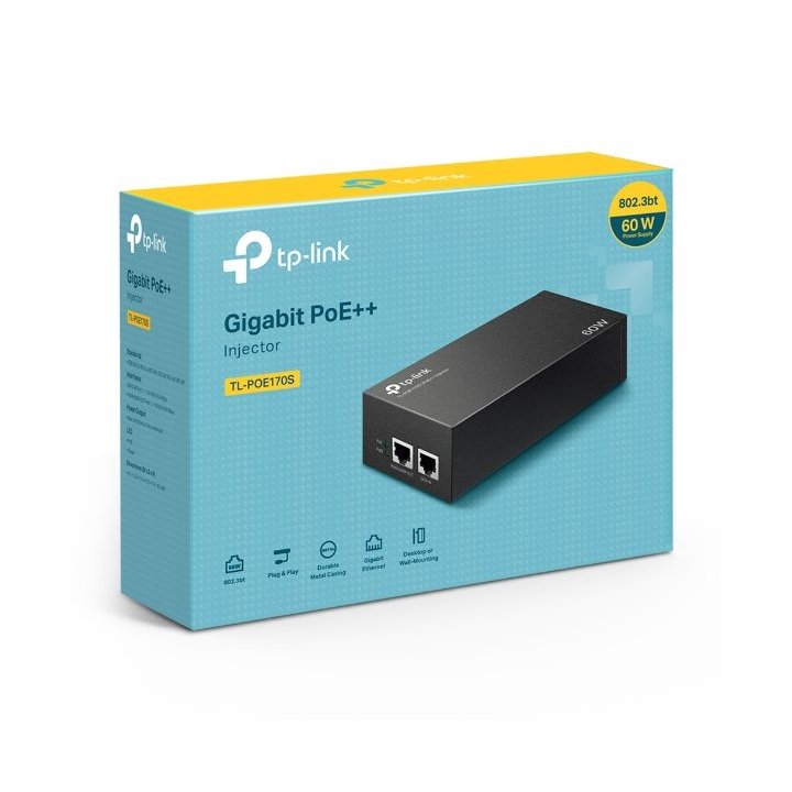 Poe Injector Tp-link Poe170s 2p Gigbit 60w Pasa Datos Y Alimentacion Por El Mismo Cable Hasta 100 Metros Plug And Play