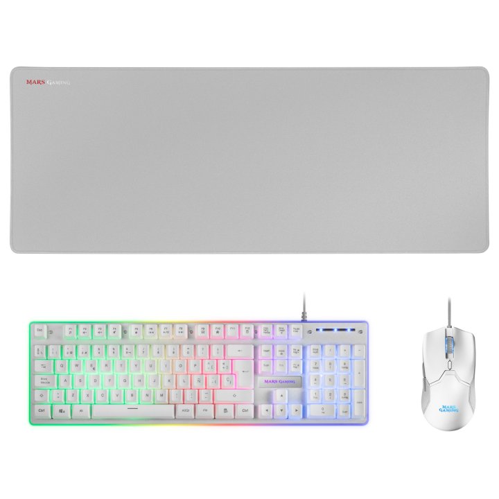 Teclado Mouse Y Alfombrilla Mars Gaming Mcpx White Telcado Hibrido H-mech Mouse Ultra Ligero 10k Y Alfombrilla Xxl