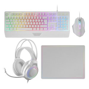 Teclado Mouse Headset Y Alfombrilla Mars Gaming Mcp124prowes H-mech Rgb 3200dpi Blanco