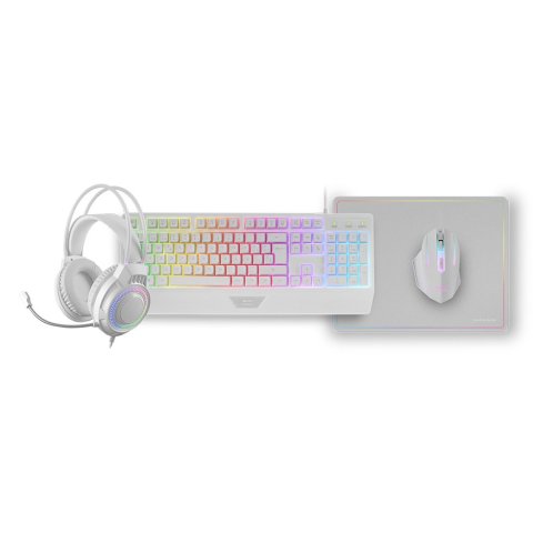 Teclado Mouse Headset Y Alfombrilla Mars Gaming Mcp124prowes H-mech Rgb 3200dpi Blanco