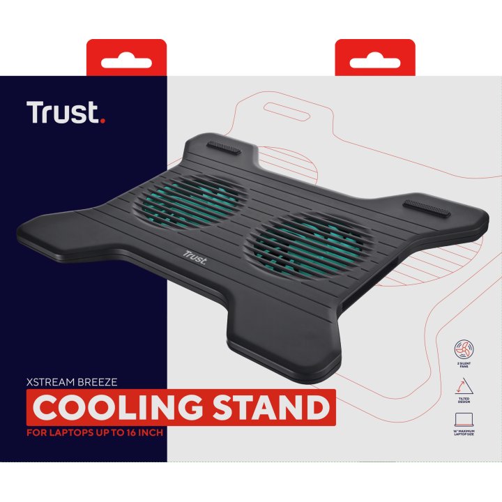 Base De Refrigeracion Para Portatil Trust Xstream Breeze Hasta 16" 2 Ventiladores Color Negro