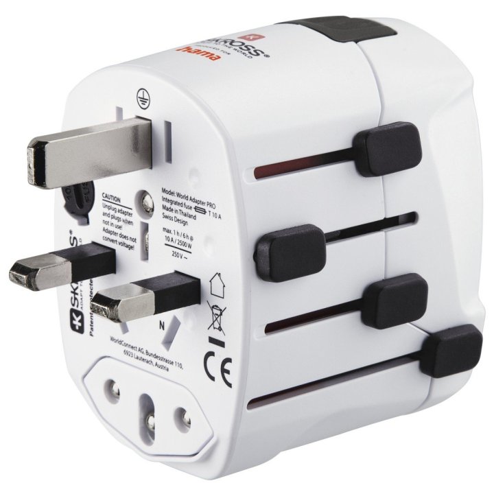 Adaptador De Viaje Hama De 3 Clavijas Hasta 150 Paises