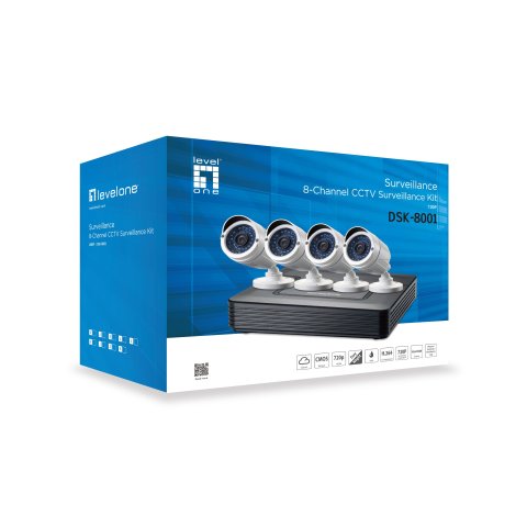 Kit Videovigilancia 1080p Level One Dsk-8001 8 Canales 4 Camaras Int ext + Grabador Cables Iluminacion Led (sin Hd)
