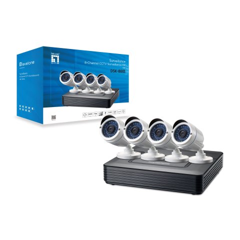 Kit Videovigilancia 1080p Level One Dsk-8001 8 Canales 4 Camaras Int ext + Grabador Cables Iluminacion Led (sin Hd)