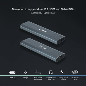 Caja Externa M.2 Usb-c Tooq Tqe-2223g Para M.2 Ngff nvme Usb 3.1 Gen2 Gris 2