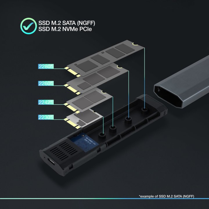 Caja Externa M.2 Usb-c Tooq Tqe-2223g Para M.2 Ngff nvme Usb 3.1 Gen2 Gris