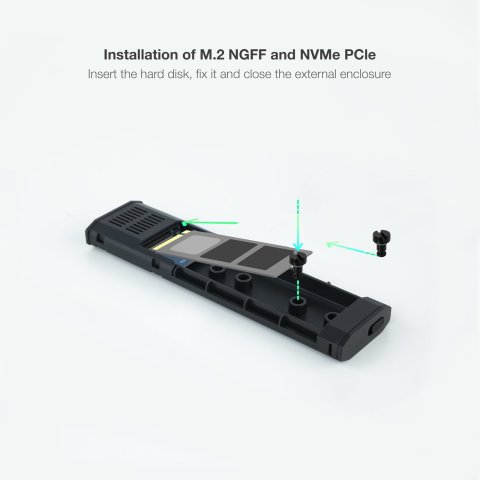 Caja Externa M.2 Usb-c Tooq Tqe-2223g Para M.2 Ngff nvme Usb 3.1 Gen2 Gris