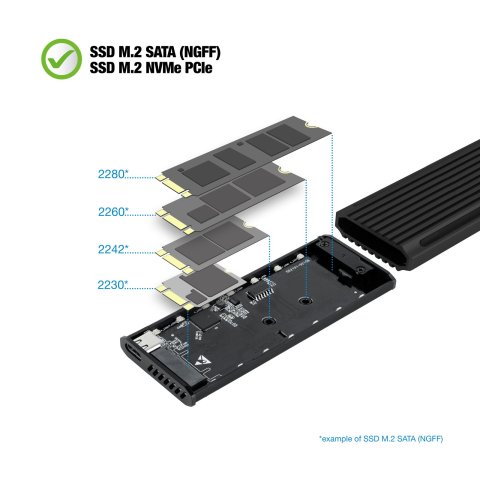 Caja Externa M.2 Usb-c Tooq Tqe-2222b Para M.2 Ngff nvme Usb 3.1 Gen2 Usb-c Negro