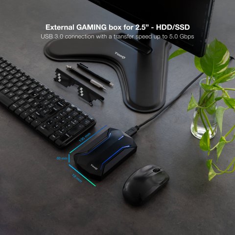 Caja Externa 2.5" Usb 3.0 Tooq Tqe-2599rgb Para Hd Hasta 9.5mm Sata Usb 3.0 3.1 Gen1 Gaming Con Iluminacion Rgb