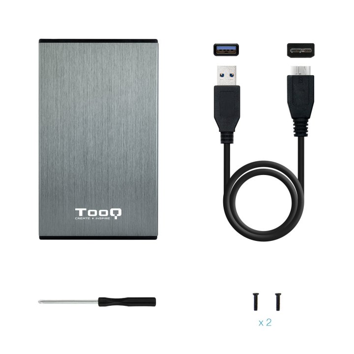 Caja Externa 2.5" Usb 3.0 Tooq Tqe-2527g Para Hd Hasta 9,5mm Sata Usb 3.0 3.1 Gen1 Gris