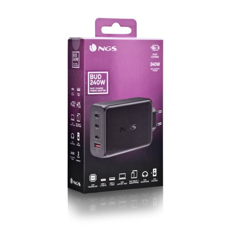 Cargador De Pared Ngs Bud 240w Gan 3xusb-c 1xusb-a