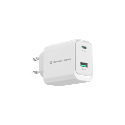 Cargador De Pared Quick Charge 3.0 Pd  Pps 1 Puerto Usb-c 1 Puerto Usb-a Conceptronic Althea 45w 