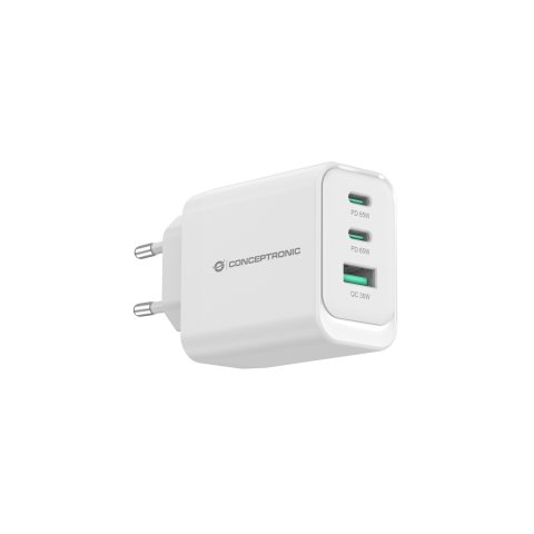 Cargador De Pared Quick Charge 3.0 Pd  Pps 2 Puertos Usb-c 1 Puerto Usb-a Conceptronic Althea 65w 
