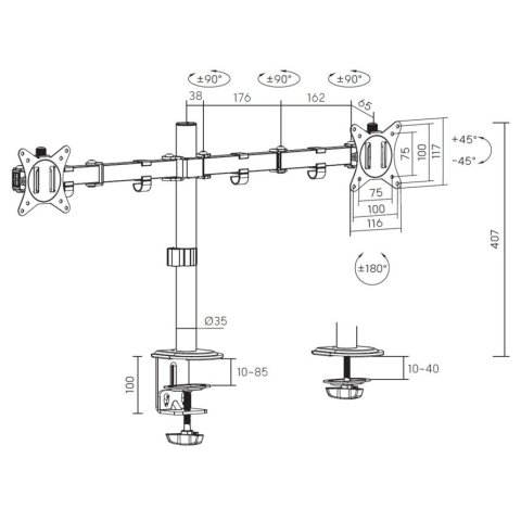 Soporte De Mesa Equip 650167 Para 2 Pantallas 17"-32" Brazo Inclinable Y Giratorio 360 Color Blanco