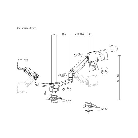 Soporte De Mesa Equip 650183 Para 2 Pantalla De 17"-35" Blanco Max. 20kg Por Pantalla Max.vesa 100x100 Resorte De Gas