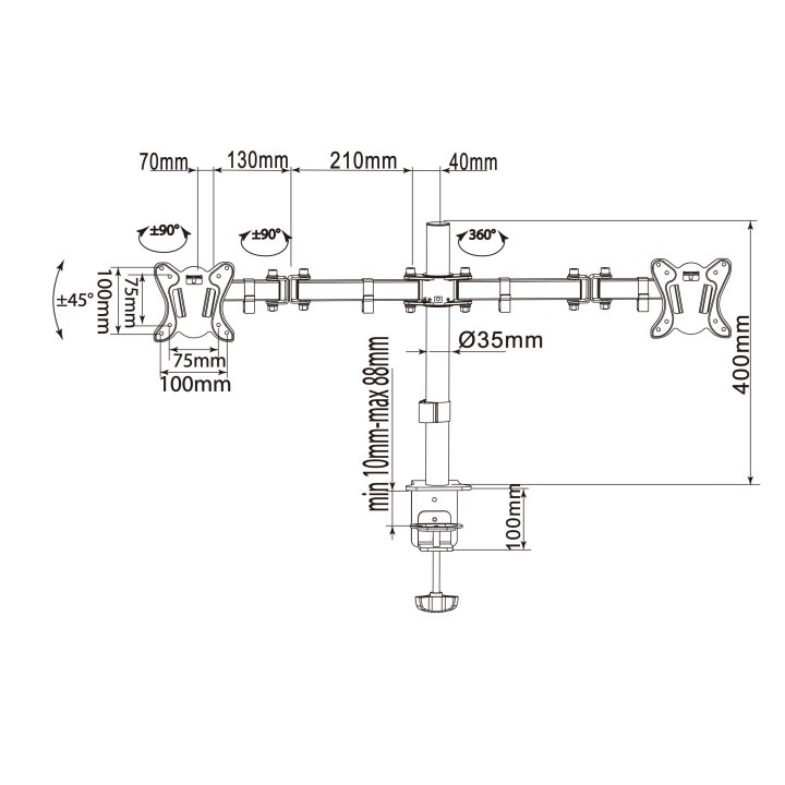 Soporte De Mesa Equip 650152 Para 2 Pantallas 13"-32" De Brazo Inclinable Y Giratorio 360§ Max. Vesa 100x100 Hata 8kg