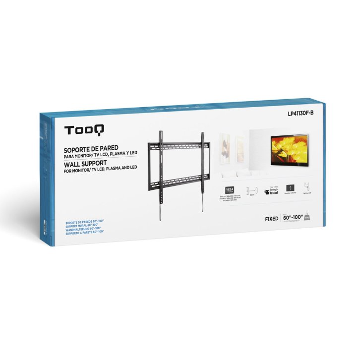 Soporte De Pared Fijo Tooq Lp41130f-b Para Pantalla 60-100" Max. 130kg Vesa Max. 900x600 Negro