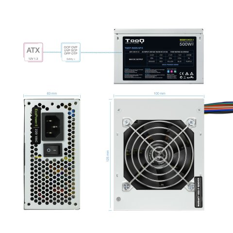 Fuente De Alimentacion Sfx Tooq 500w Tqep-500s-sfx  Ventilador 80mm Medidas 125x100x63 Fuente Destinada A Reparaciones