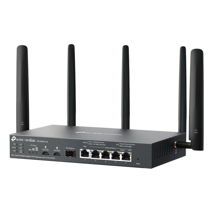 Router Vpn Wifi6 Tp-link Omada Er706wp-4g+ Ax3000 2402mbps 2xnanosim 1xwan Gb 1xsfp Gb 4xlan Gb  